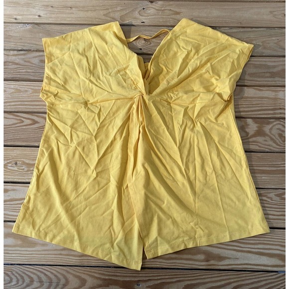 NWT Attitudes By Renee Back Detail Cotton Jersey Top Size Large Women's Yellow - Picture 2 of 7
